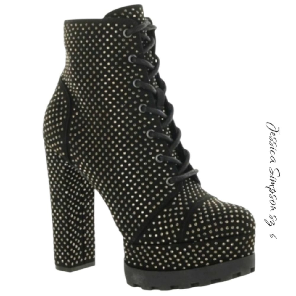NWT Jessica Simpson Platform sequin Studded Black Boots sz 6